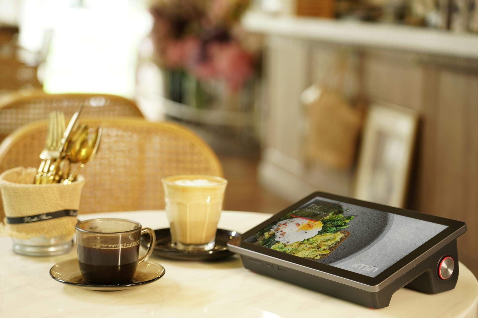A smartphone showing a restaurant menu rendered as a page-flipping flipbook